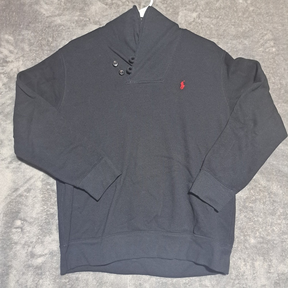 Polo Ralph Lauren Boys Large Black Shawl Neck Button Sweatshirt Pullover Preppy